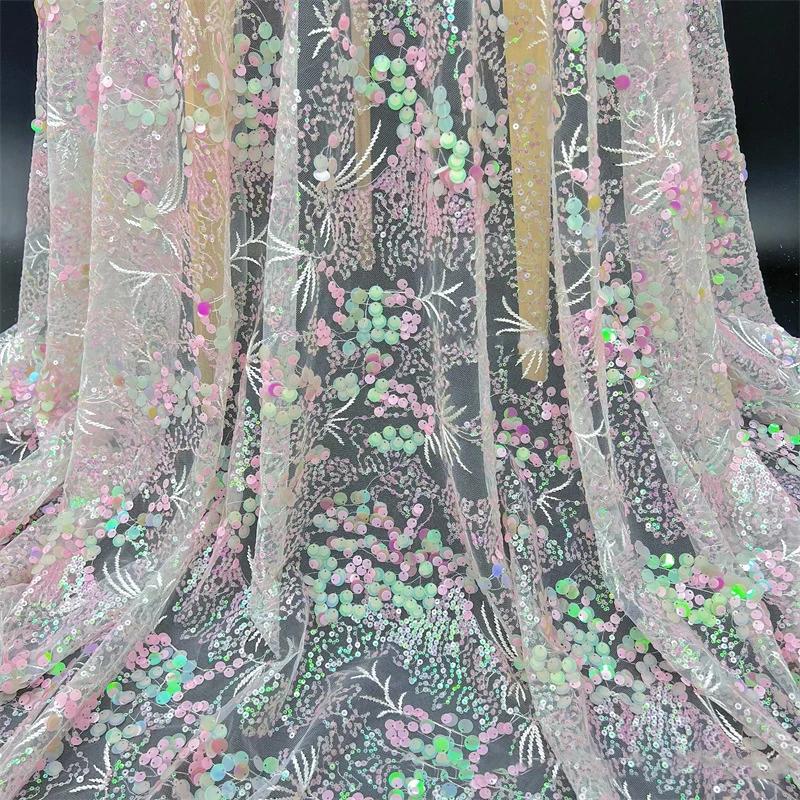 

Прозрачная 3D Кружевная сетчатая ткань с вышивкой в виде бабочек и цветов, с блестками и пайетками, для свадебного платья, костюма от модного дизайнера, тюлевая ткань 1yard