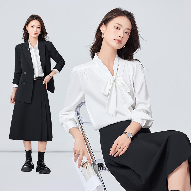 Women's Gray Professional Blazer & Skirt Set - Spring/Autumn 2024 High-End Civil Servant Interview Wear