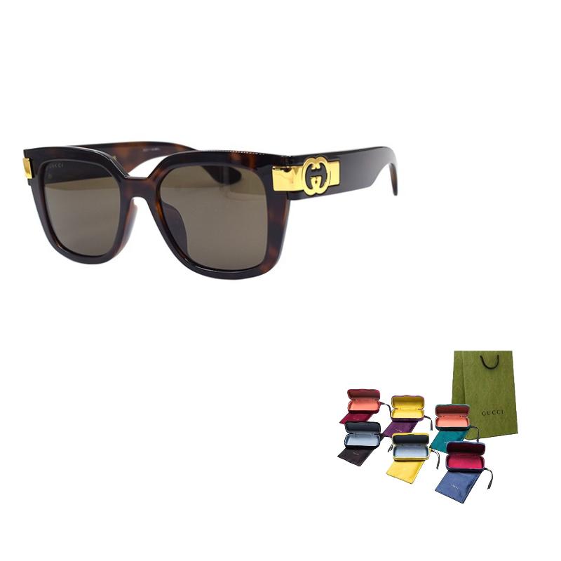 

GUCCI Eye-catching GG Plate Frame Square Sunglasses Women s Tortoiseshell 54