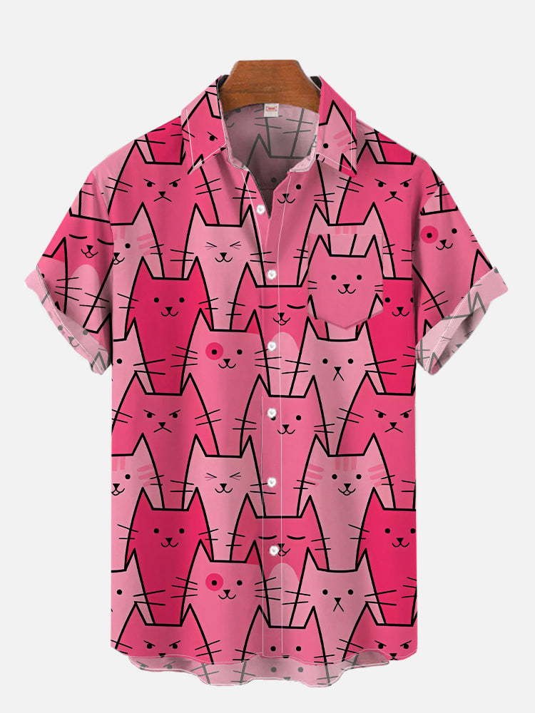 Men'S Cute Cat Printed Casual Shirt Daily Wear 3D Printing Classic Short Sleeve Shirt Fashion Hawaiian Shirts For Women Hrajuku