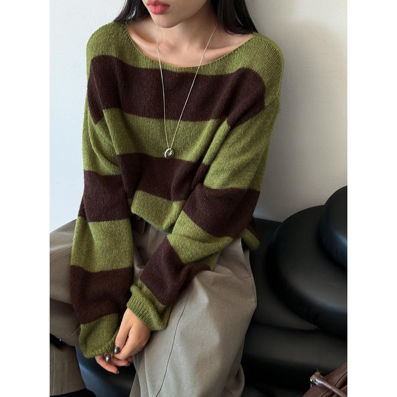 Youge Autumn Korean Striped Loose Sweater - Round Neck Pullover