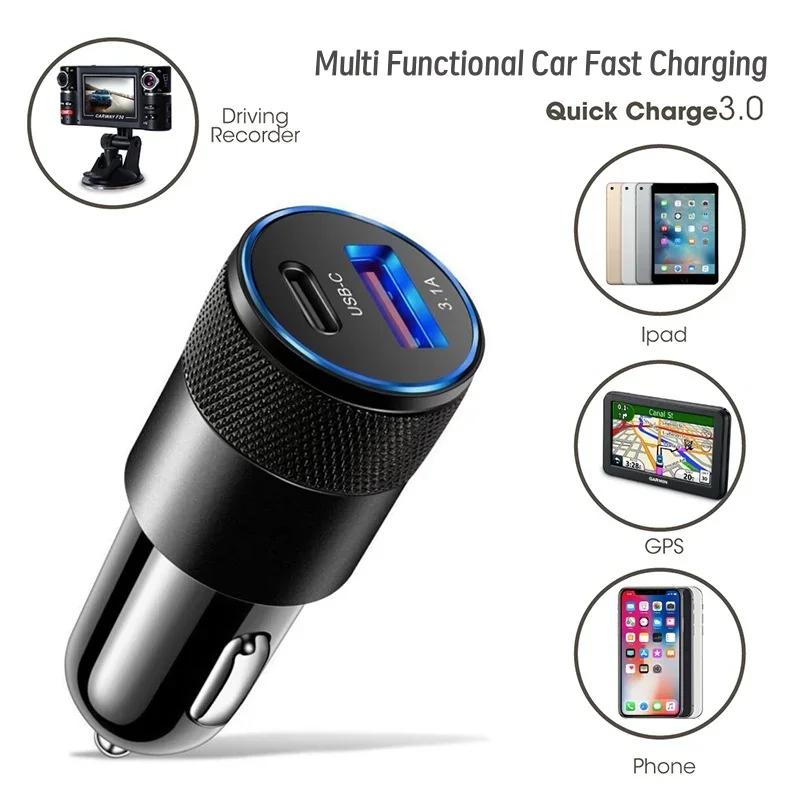New One To Two Cigarette Lighter Multi Functional Mobile Car Charger 3.1A USB+PD Metal Car Charger Available in Four Colors