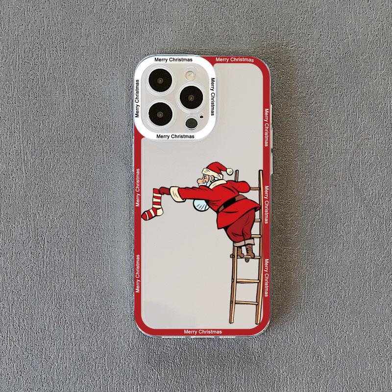 Coques de téléphone transparentes de luxe dessin animé Noël pour IPhone 11 12 13 Pro Max 14 15 Pro Max Plus X XR XS Simple Père Noël Coque transparente