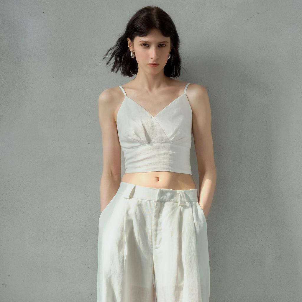 Heavy pure hemp suspender V-neck short inner and outer wear spring and summer American tube top, sexy hemp vest