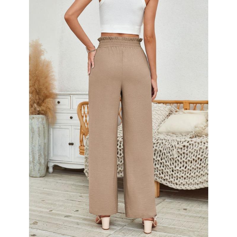 Women High Waist Pleated Loose Wide Leg Casual Summer Long Pants