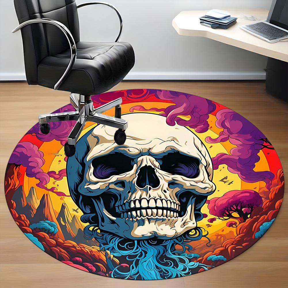 1pc Skull Landscape Office Round Area Rug, Under Office Chairs Bedroom Living Room Home Decor, Room Deco, Available in Various Sizes