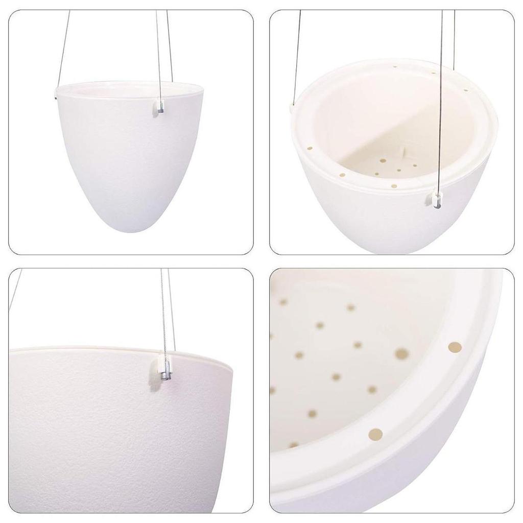 Decorative Self Watering Hanging Plant Pot White ABS Flower Basket with Eggshel Design for Balcony and Indoor Outdoor Garden