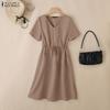 ZANZEA Abito Estivo Casual da Donna con Scollo a V a Maniche Corte Monocolore