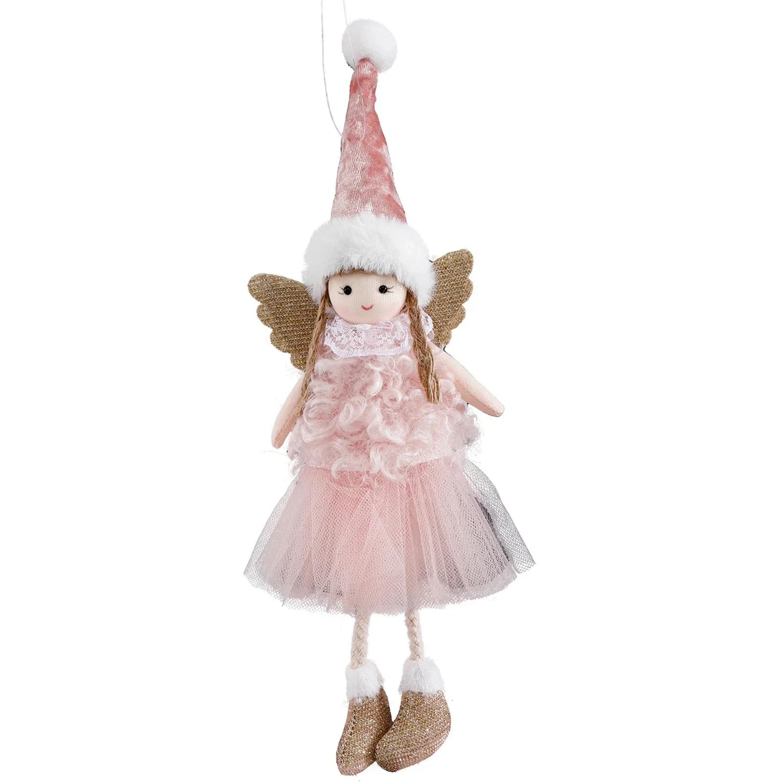 

1 шт. Рождественский ангел, плюшевая кукла, подвеска на рождественскую елку, украшения для вечеринки 28x11 см для лестницы, камина, стены розовый