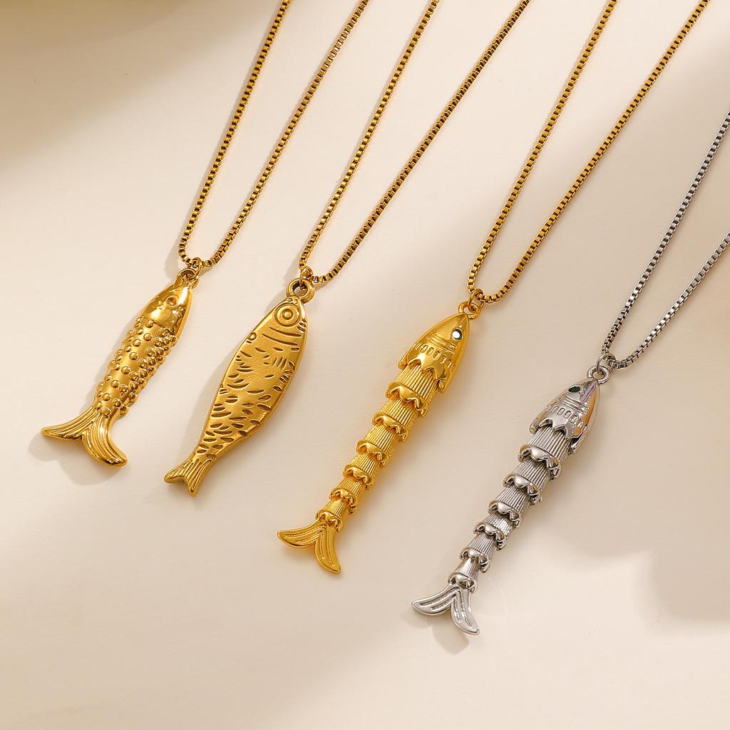 Stainless Steel Metal Fish Necklace for Men Women Gold Plated Fish Pendant Necklace Creative Ocean Beach Chain Choker Jewelry