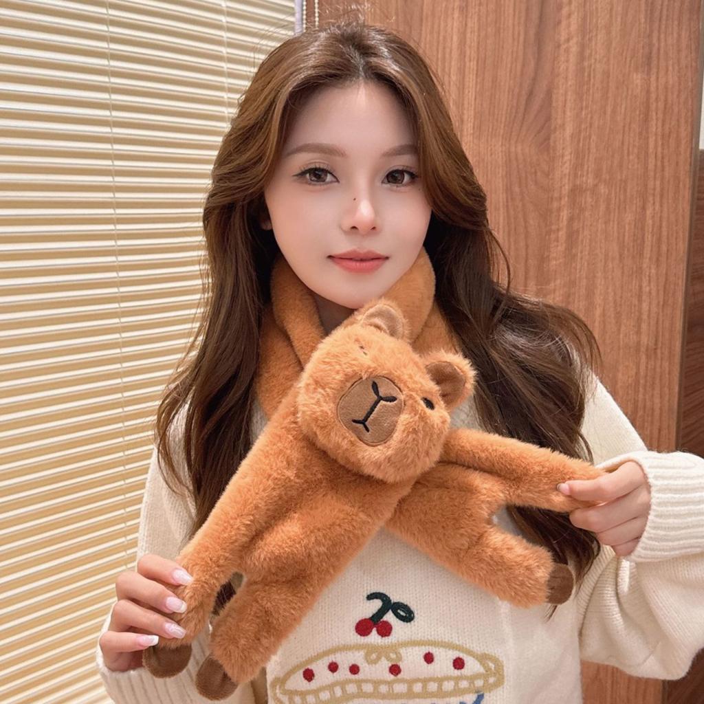 Plush Capybara Scarf Winter Warm Furry Neckerchief Cartoon Neck Gaiter Neck Warmer Stylish Neck Scarf for Adult Student