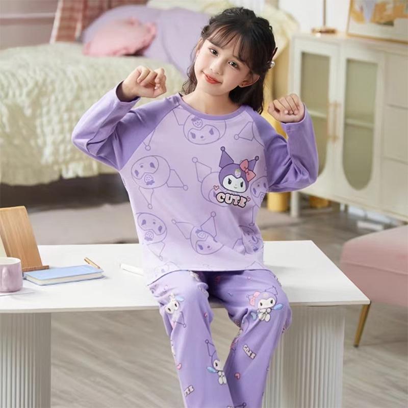 Raglan Sleeve Cartoon Baby Pajamas for Spring and Autumn 2026 - Long Sleeve Pants Set for Medium and Large Girls