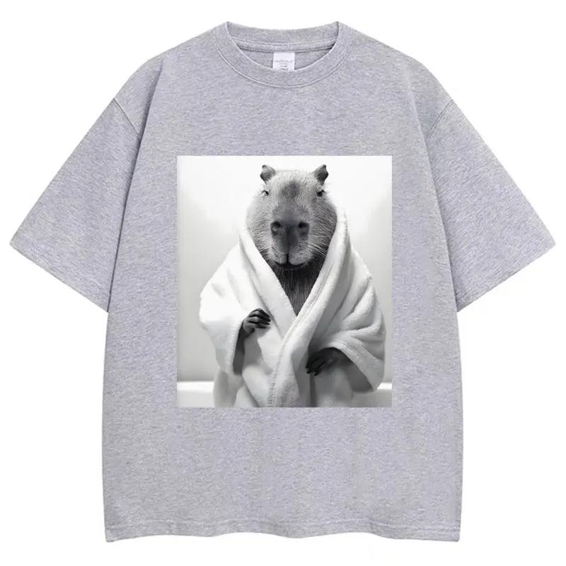 Funny Capybara in Bathrobe Print T Shirts Creativity Popular Unisex Summer Short Sleeve 100 Cotton Oversized Casual Tees Unisex