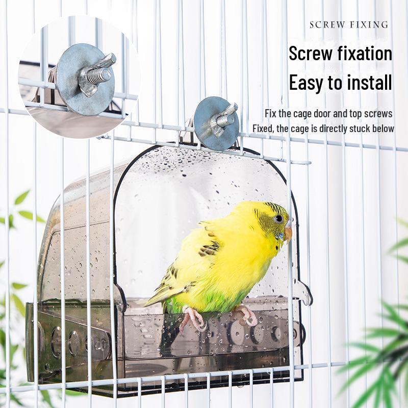 Bañera transparente extragrande para periquitos con cajón - Accesorio para jaula de pájaros