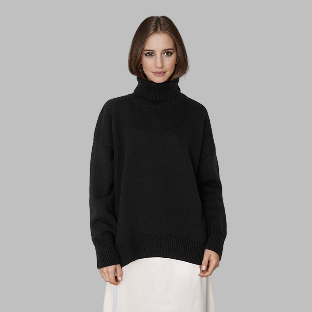Women's Classic Solid Color Turtleneck Sweater - European & American Autumn/Winter Loose Knitwear