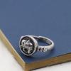 Adjustable Open Ring Women Men Vintage Elephant Coin Motif Geometric Hollow Plated Finger