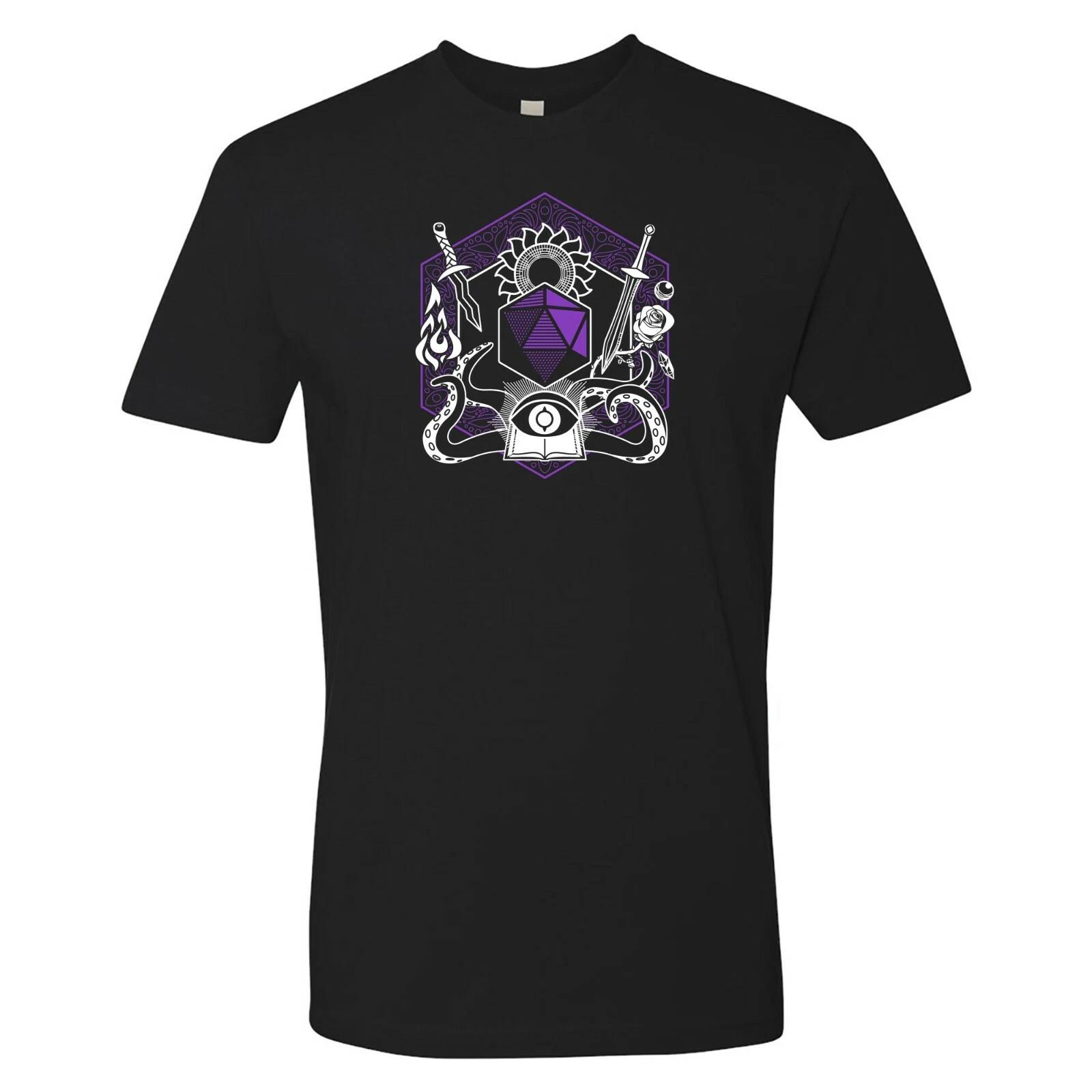 RPG Class Crest Warlock - Tabletop Games d20 Premium Cotton T Shirt - Black 4XL