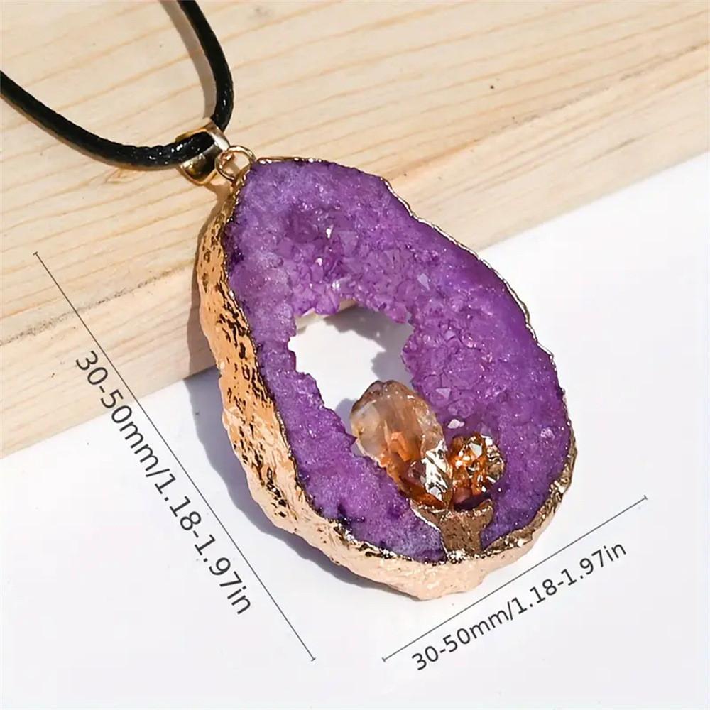 Natural Quartz Crystal Necklace With Amethyst And Gold Edging For Boho Fashion Enthusiasts