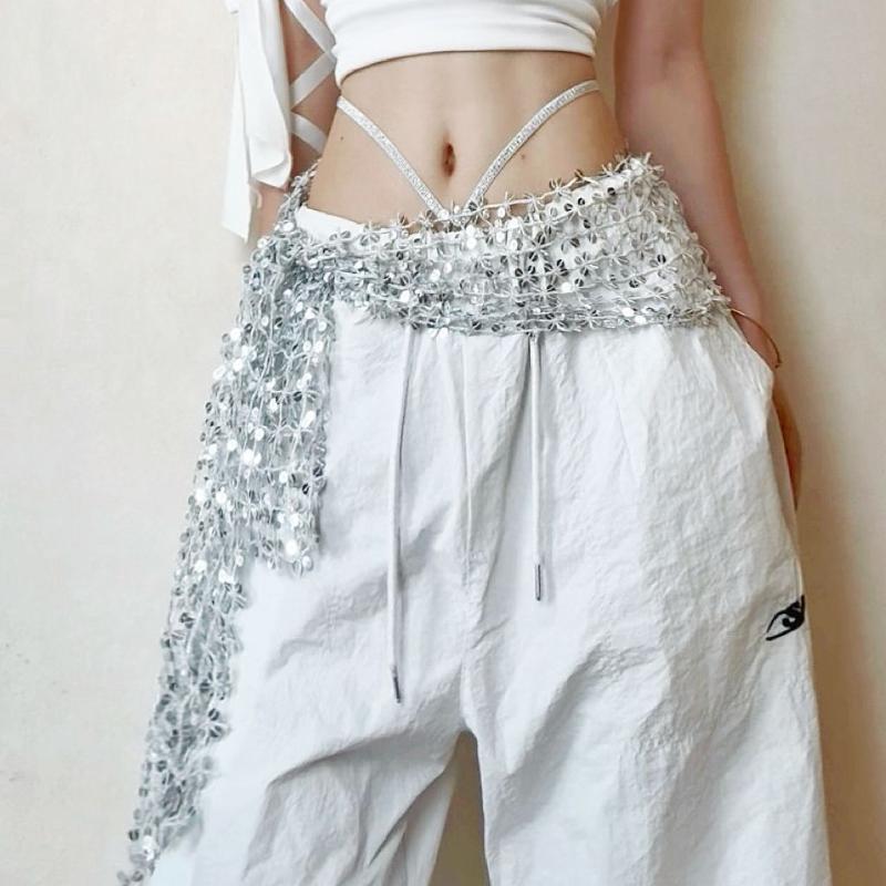 Sequins Belly Dance Belt Jazz Dance Tassels Hip Scarf Street Dance Show Costumes Waist Chain Accessories