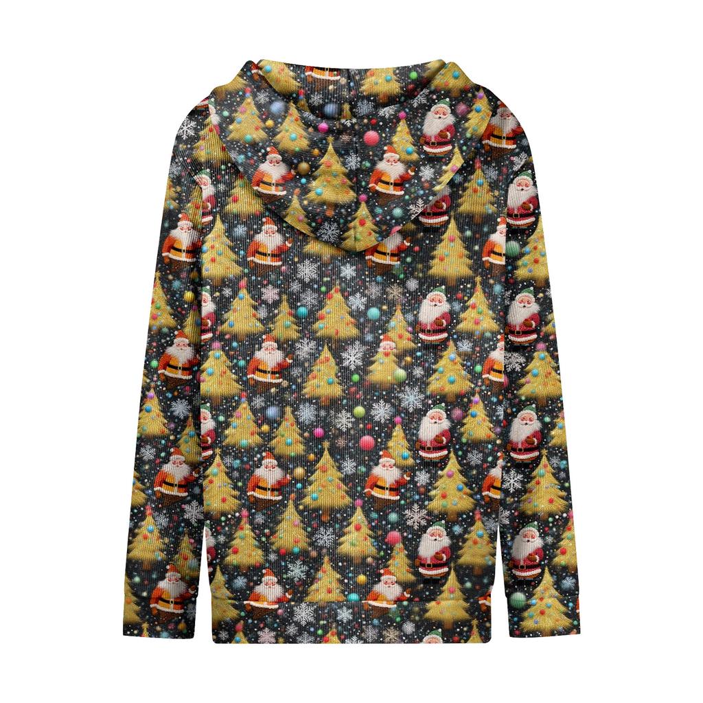 Women's Casual Fashion Long-Sleeved Zip-Up Christmas Print Knitted Hoodie