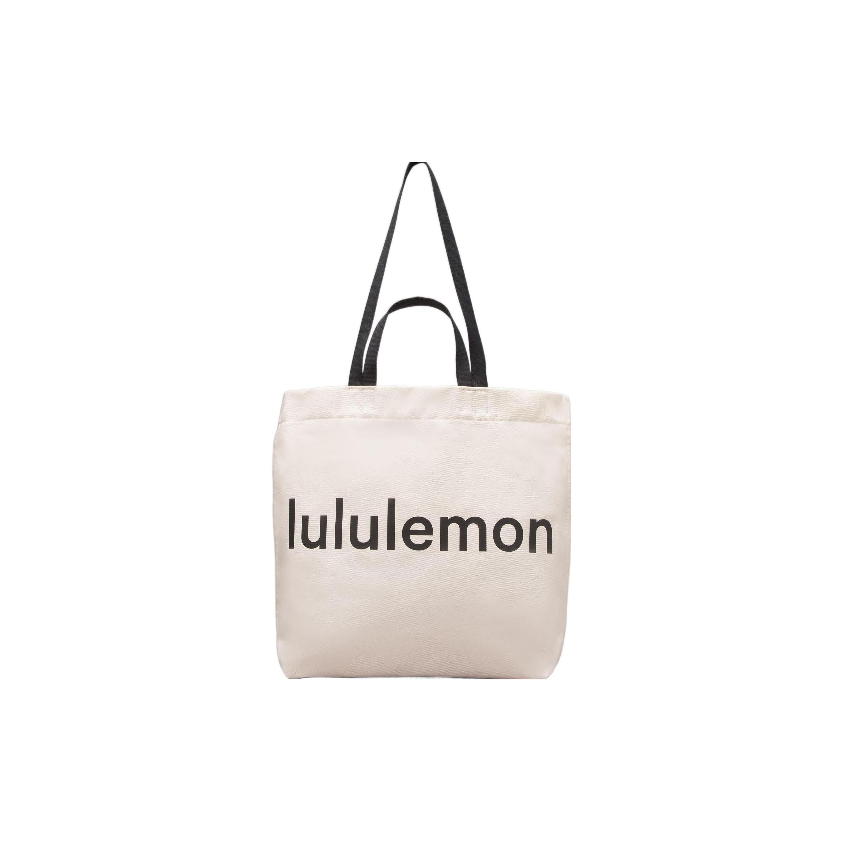 

Lululemon Double-Handle 17L Color Block Letter Logo Print Large Capacity Canvas Shoulder Tote Bag Unisex bags Natural-Beige Black LU9BT5S Natural Beige & White & Black