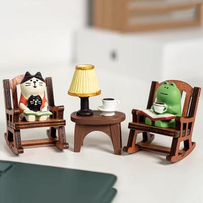 Trendy Japanese Cat & Frog Figurine - ZAKKA Coffee Scene DIY Resin Craft