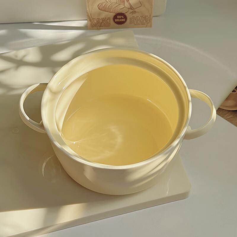 Creamy Style Ceramic Instant Noodle Bowl with Lid