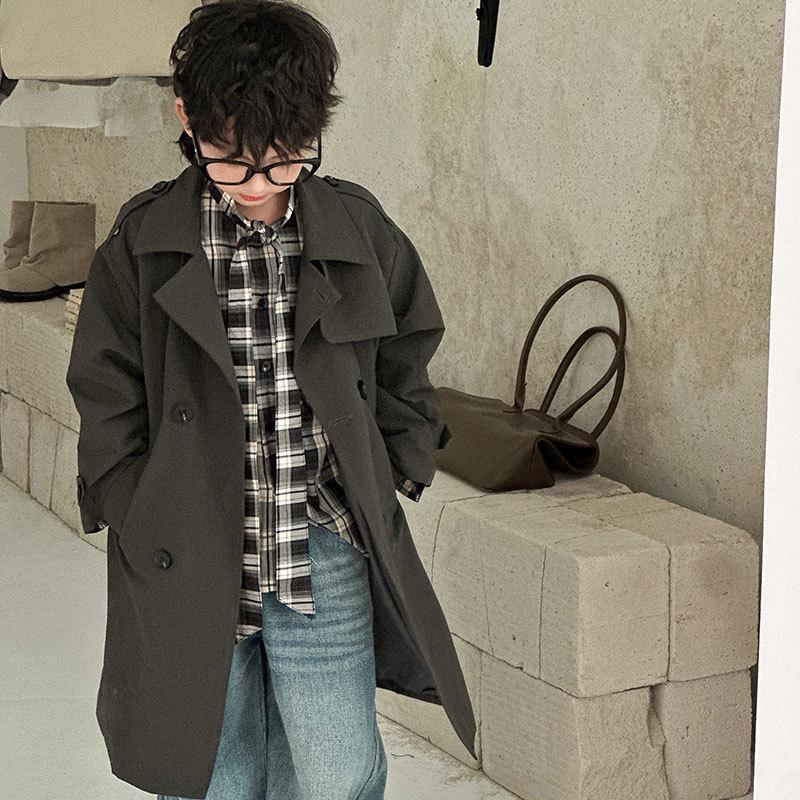 Boys' Mid-Length British Style Trench Coat - Spring/Autumn 2025 Fashion