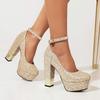 Pailletten Gold Pumps Frauen Bling-Bling Glitter Silber High-Heels Schuhe Dame Dicken Absätzen Plattform Schnalle Schuhe Hochzeit Party