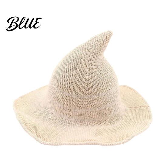 Cotton Knitted Wizard Hat Women Pointed Witch Hat Foldable Wide Brim Cap Halloween for Cosplay Autumn Winter Themed Party Costume Accessory