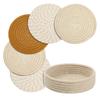 Round Woven Straw Coasters Set of 5 with Storage Frame 18cm Diameter Natural Fiber Drink Coasters for Home Kitchen Table Protection