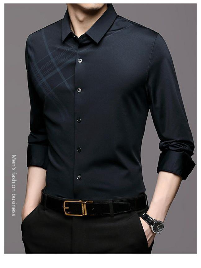 Romon Herren Maulbeerseide Langarm Nahtloses Knitterfreies Business Casual Hemd