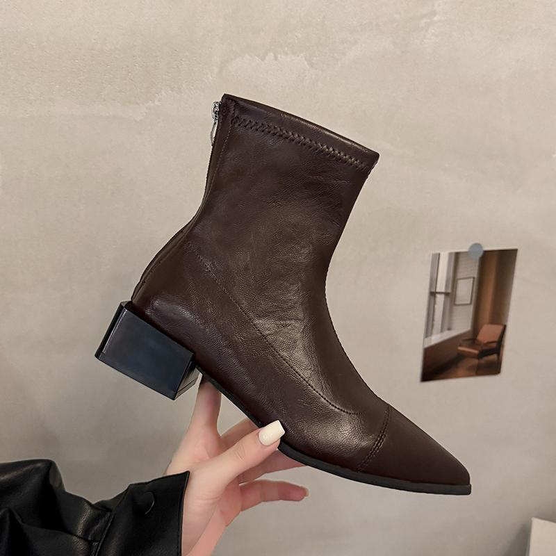 New Women's Fashion Versatile Women Retro Shoes Ankle Boot Women High Heel Thicks Heel Pointed Toe Elegant Minimalist Short Boot