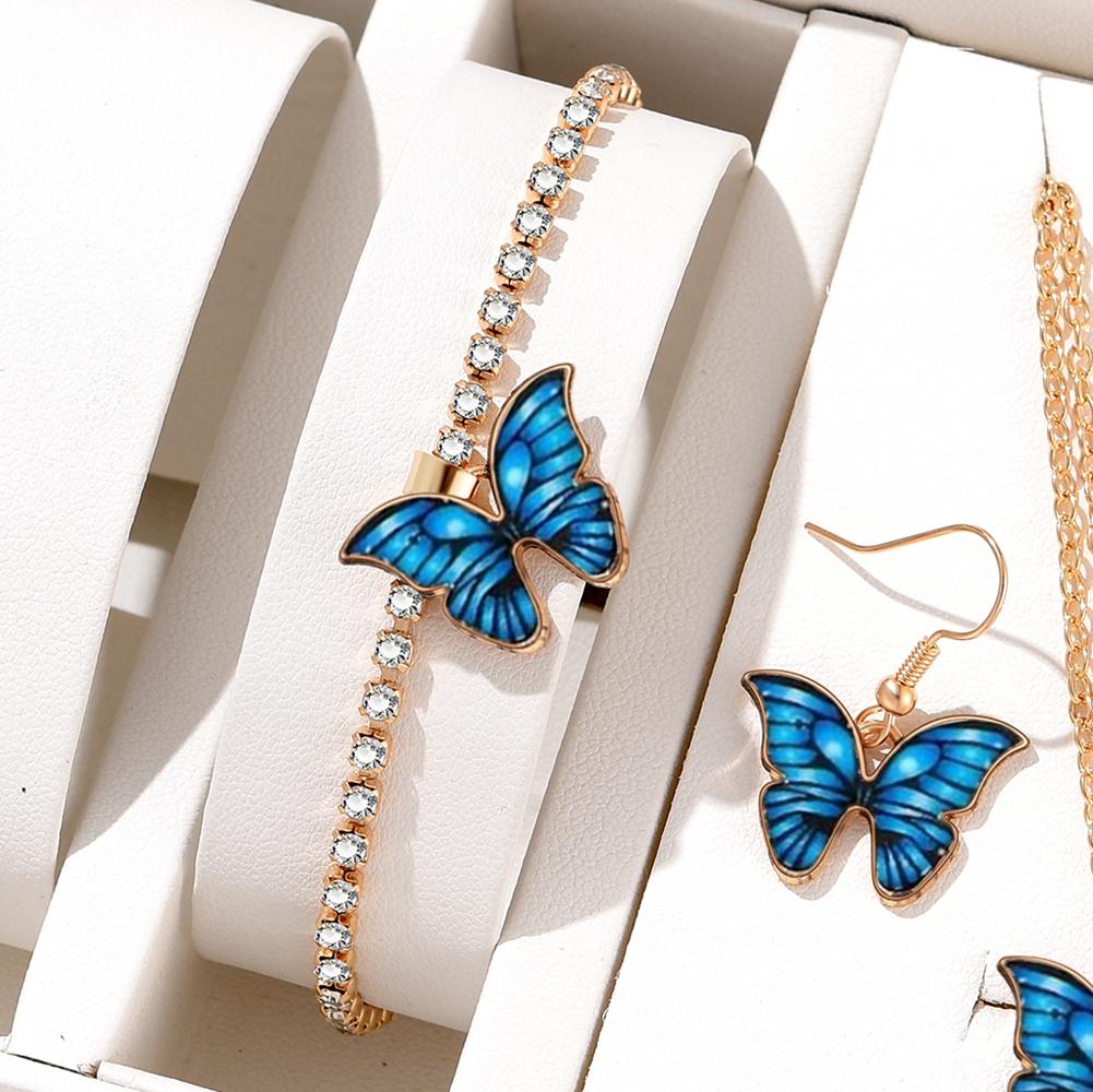 4-częściowy damski naszyjnik motylkowy kolorowy dwuwarstwowy cyrkoniowy kolczyk motylkowy modny prosty elegancki akcesoria motylkowe