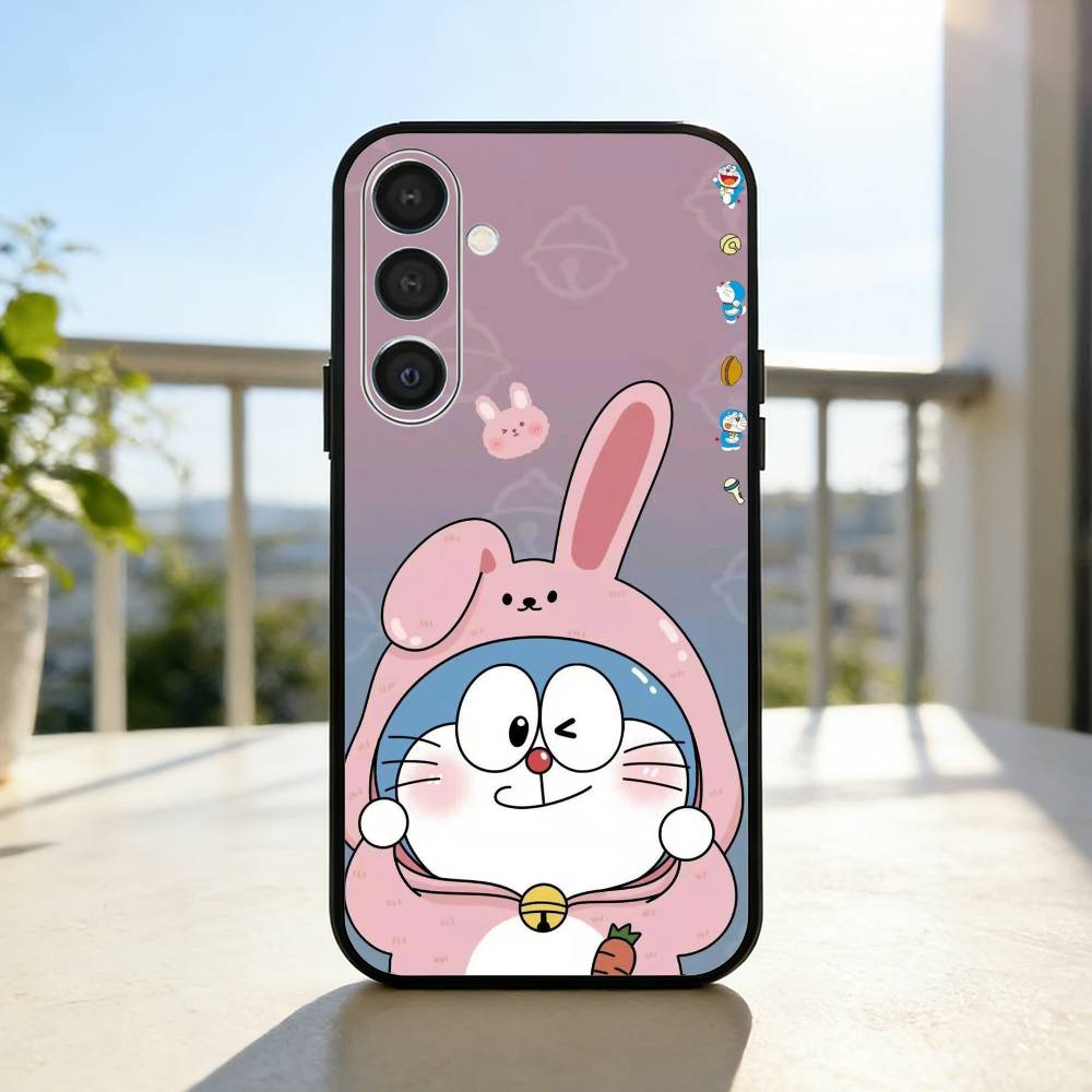 Cute Fat D-Doraemon Blue white Phone Case For Samsung A73,A21s,A22,A31,A32,A52,A53,A71,A80,Soft Black Shell