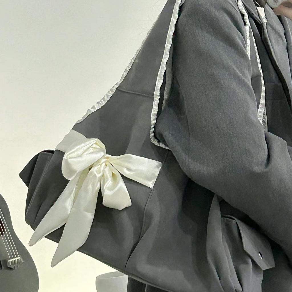 Сумка Harajuku великої місткості Жіноча сумка Fairycore Aesthetic Bow Chic Grey Handbag Жіноча вінтажна мила сумка через плече