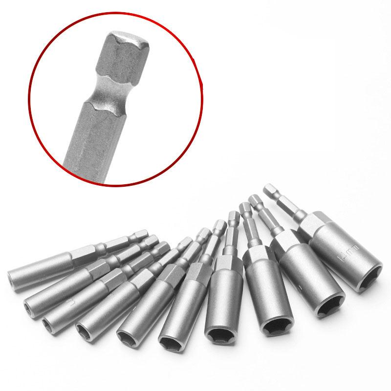 1/4" Hex Shank Nut Drivers Set 5.5mm-19mm Socket Adapter Tool Kit Nut Driver 80mm Deepen And Lengthen Wrench Repair Tools