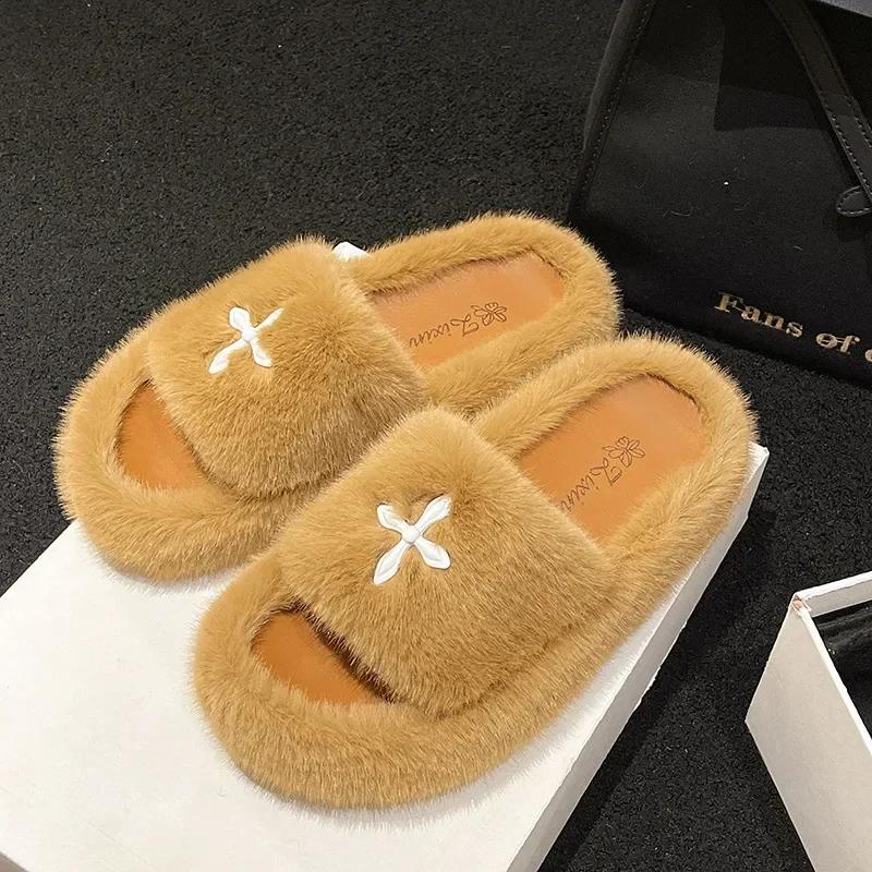 Plüschpantoffeln mit dicker Sohle Damen Herbst Winter Neu Indoor Outdoor Weiche Bequeme Baumwollpantoffeln Rutschfest Freizeit Schuhe