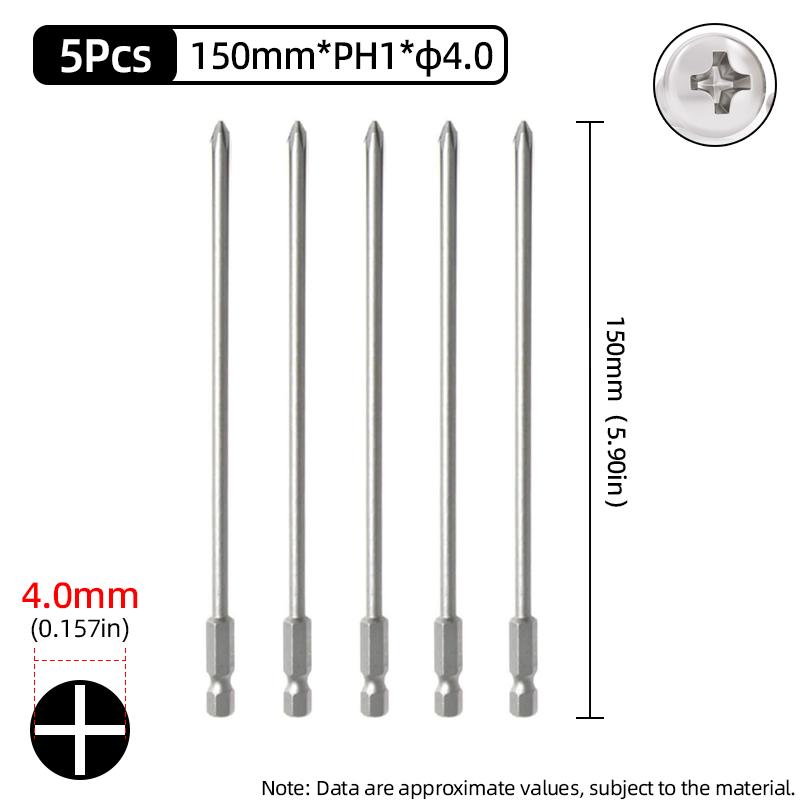 Bit Magnetic Surubelniță Phillips Lungime 150mm PH1/PH2 Cap Cruce Biți Surubelniță S2 Coadă Hexagonală 1/4” Scule de Mână Power pentru Reparații