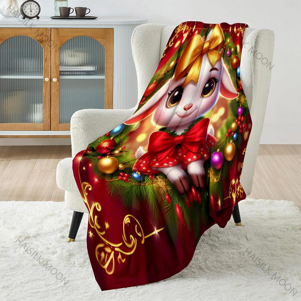 Festive Wreath with Golden Accents Pattern Blanket Flannel Material Soft Warm for All Seasons, Home Outdoor Camping Picnics RV