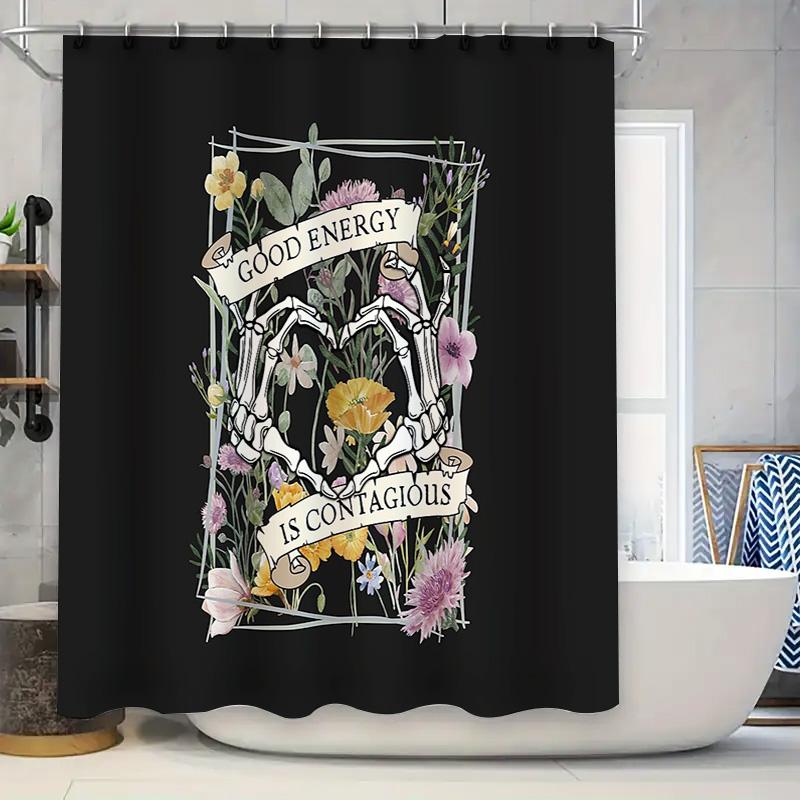 

Gothic Floral Bat Shower Curtain Halloween Spooky Home Decor Dark Academia Vanlife Bathroom Set Vintage Horror Wall Tapestry W60H190(CM)-1 Pcs