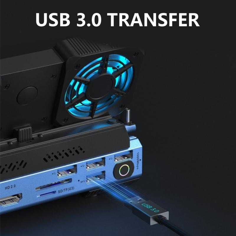 USB HUB Docking Station RJ45 Card Reader Multiport Adapter for Console with Hard Disk Cartridge Cooling Fan