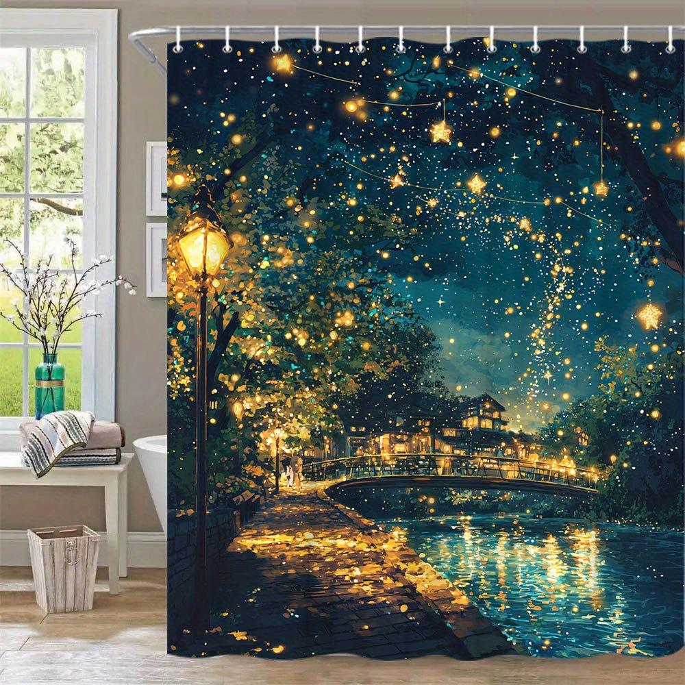 Enchanted Night Scene Waterproof Mildew-Resistant Shower Curtain - Romantic Design for a Cozy Bathroom Décor Experience