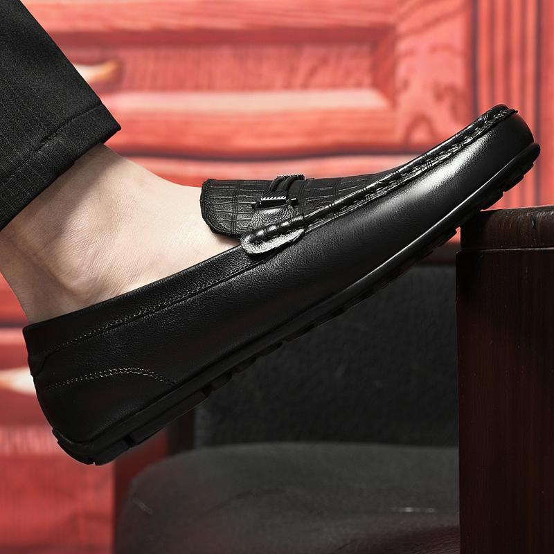 2024Quality Formal Dress Shoes for Gentle Men Metal Buckle Black Genuine Leather Shoes Mens Business Low Top Men's Casual Shoes