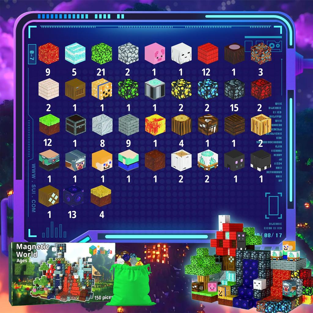 Magnetic Building Educational Toy for Boys and STEM Learning Christmas Gift 150-Piece Blocks, Girls, Toy, Birthday, (Green Forest)