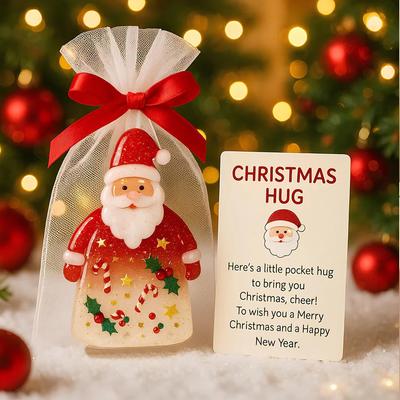 3PCS Christmas Hug Card Pocket Christmas Hug Acrylic Santa Claus Hug Ornament Santa Claus Decor with Holiday Card and Gift Bag