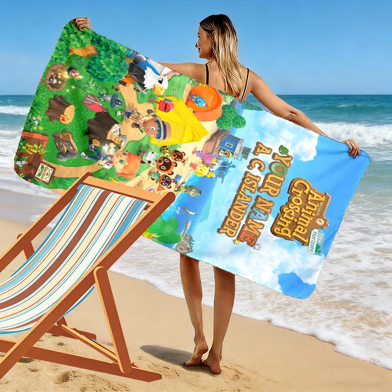 Name Custom Animal Crossing Print Beach Towel, Large Soft Quick Dry Towel for Beach Camping Swimming