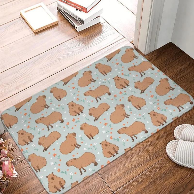 OK I Pull Up Capybara Door Mat Small Carpet Humorous Slogan and Realistic Animal Design Anti-slip Rug for Home Decor