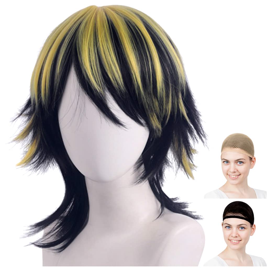 Парик Eden Cosplay Премиум Короткий Термостойкий Черно-Желтый Сетчатый WIG5578