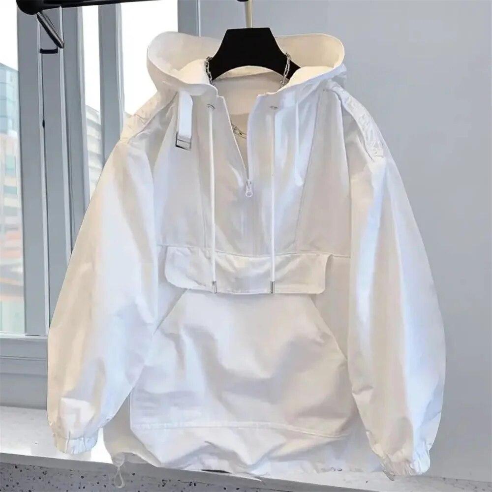 

Корейский модный бренд, мужская одежда для пар, мужская куртка, ветровка, дизайн, повседневное свободное пальто, трендовое весенне-осеннее пальто с капюшоном XS белый